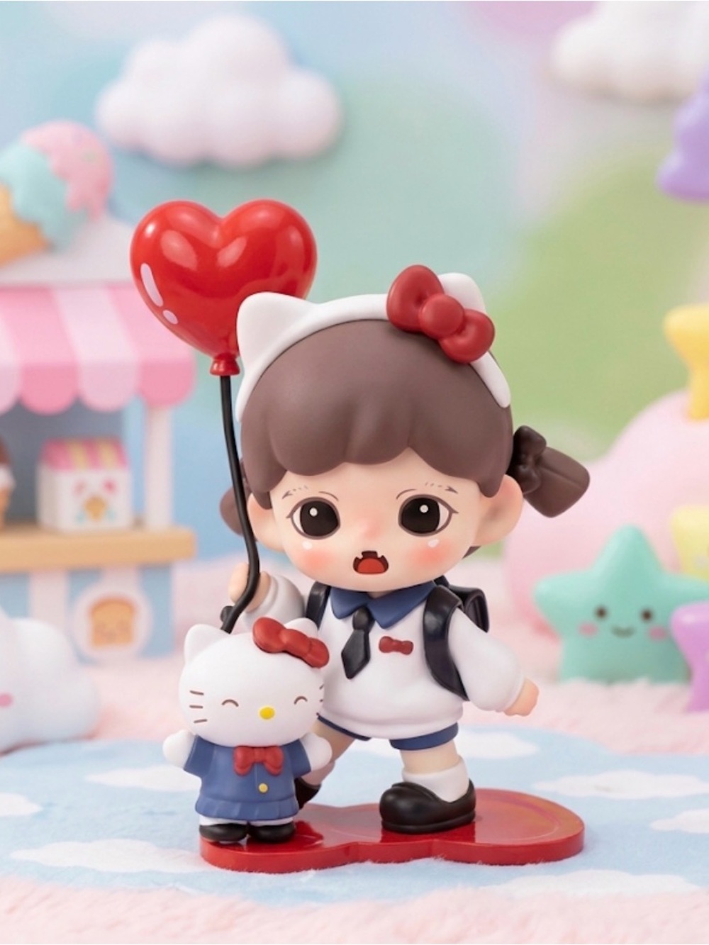 Baby Zoraa Figurine with Red Heart Balloon & Kitty